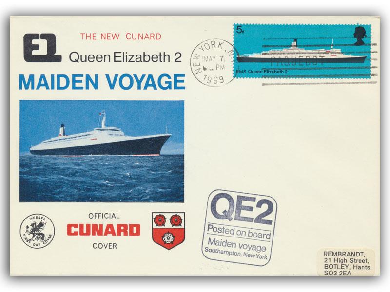 1969 RMS QE2 Maiden Voyage, New York Postmark