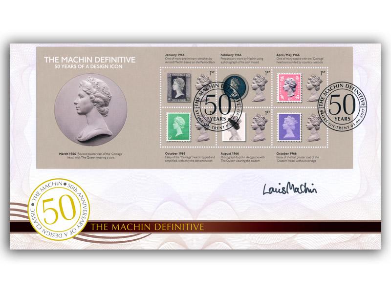 50th Anniversary of the Machin Definitive Miniature Sheet, signed by Louis Machin