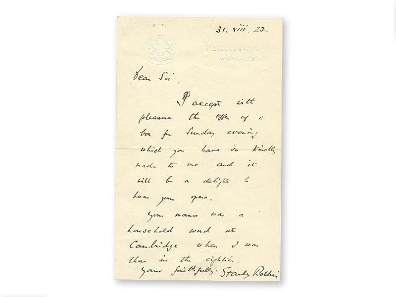 Stanley Baldwin signed 1923 letter