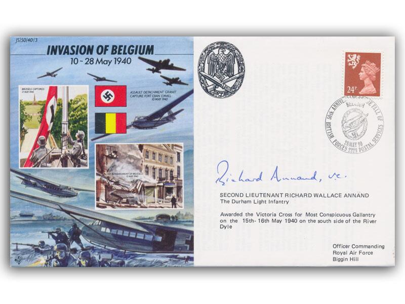 Richard Annand VC signed 1990 Invasion of Belgium cover
