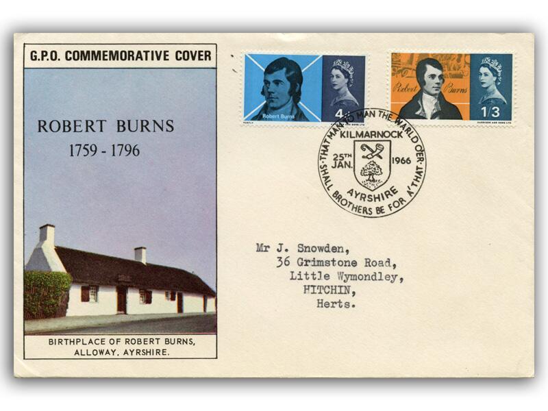 1966 Robert Burns, phosphor, Kilmarnock 34mm postmark