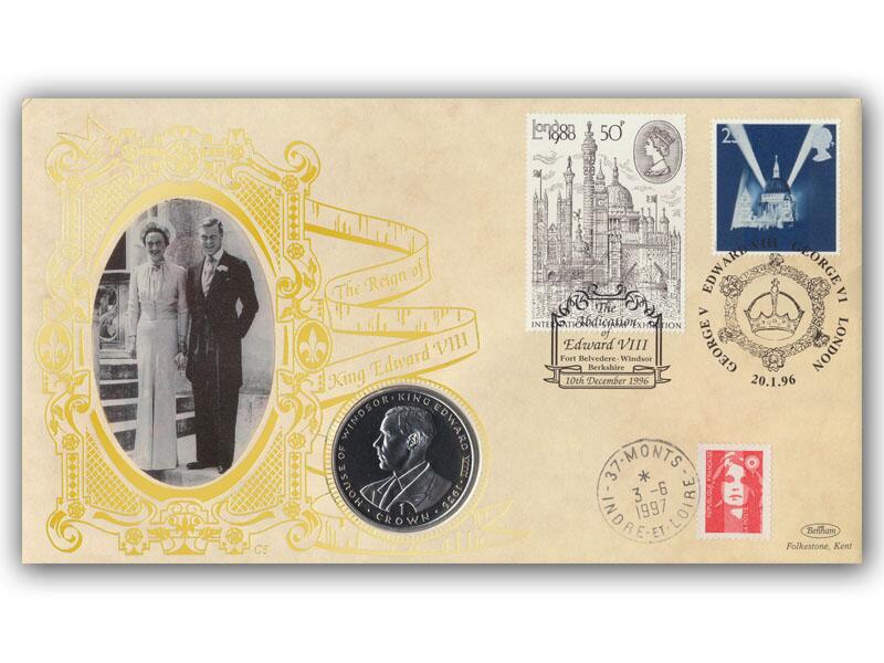 1996 Edward VIII Abdication 60th anniversary coin cover, triple postmarked