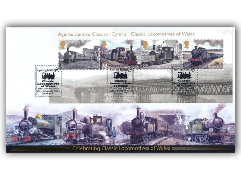 2014 Classic Locos of Wales miniature sheet with Stampex postmark