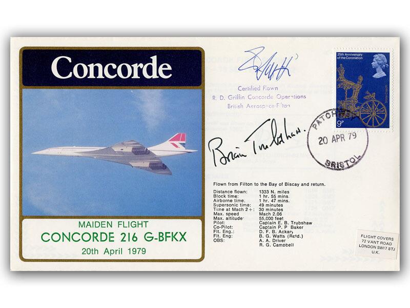 Brian Trubshaw signed 1979 Concorde 216 Maiden Flight flown cover