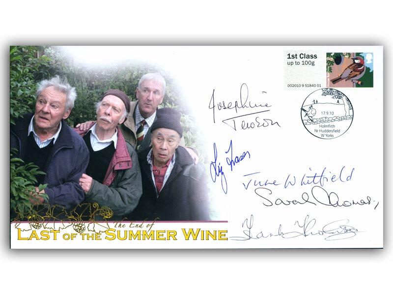 Last of the Summer Wine with Clegg and Truly single  stamp Multi signed; Frank Thornton, June Whitfield, Josephine Tewson, Liz Fraser & Sarah Thomas