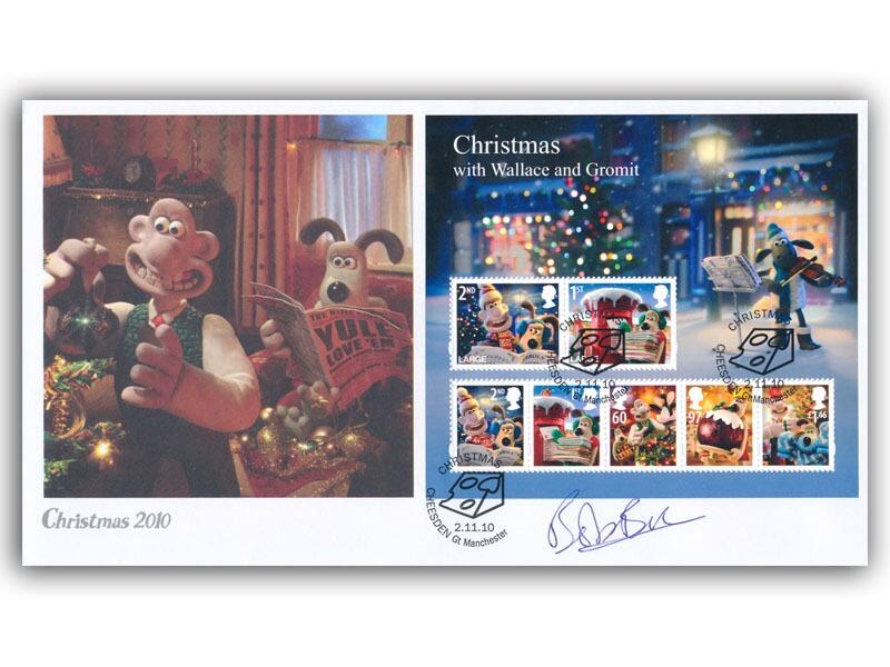 Christmas 2010 - Wallace & Gromit Miniature Sheet Cover Signed Bob Baker