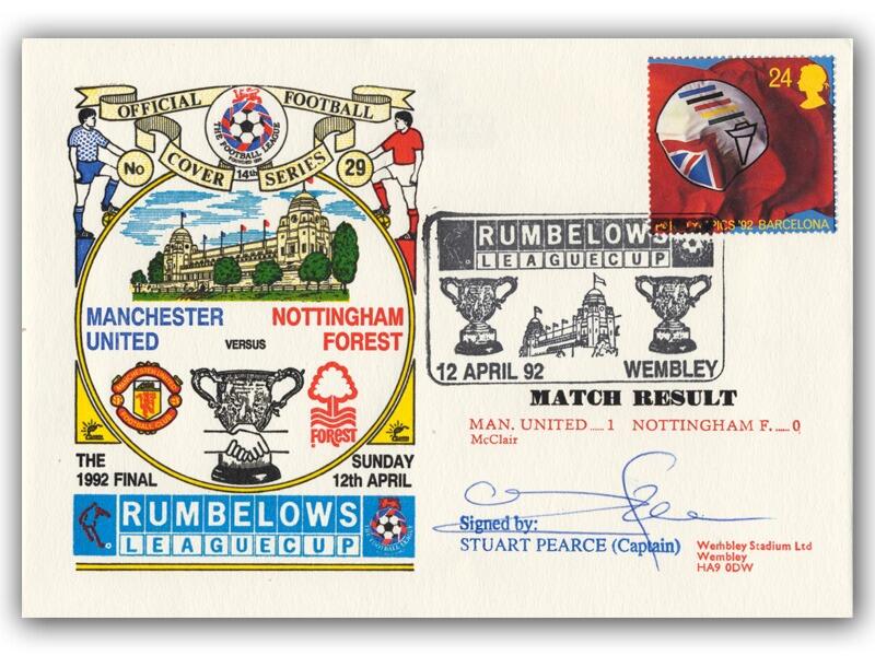 1992 Rumbelows League Cup Final, Man Utd V Nottingham Forest, signed by Stuart Pearce