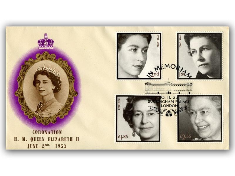 2022 Memorial Issue, Buckingham Palace special postmark on 1953 Coronation cover