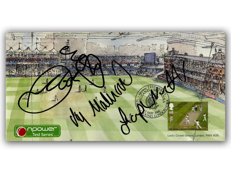 Alastair Cook, Monty Panesar, Liam Plunkett & Sajid Mahmood signed 2006 England cricket cover