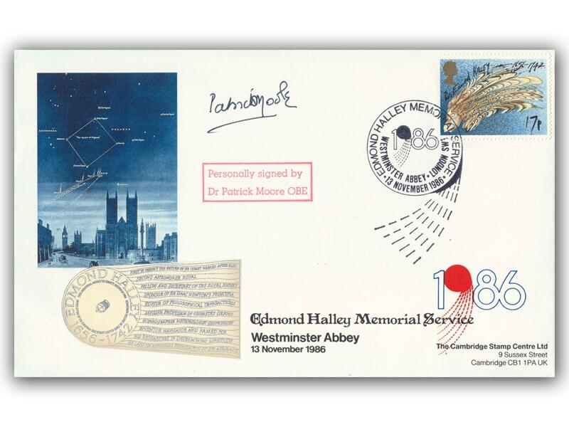 Sir Patrick Moore signed 1986 Halley's Comet single stamp cover