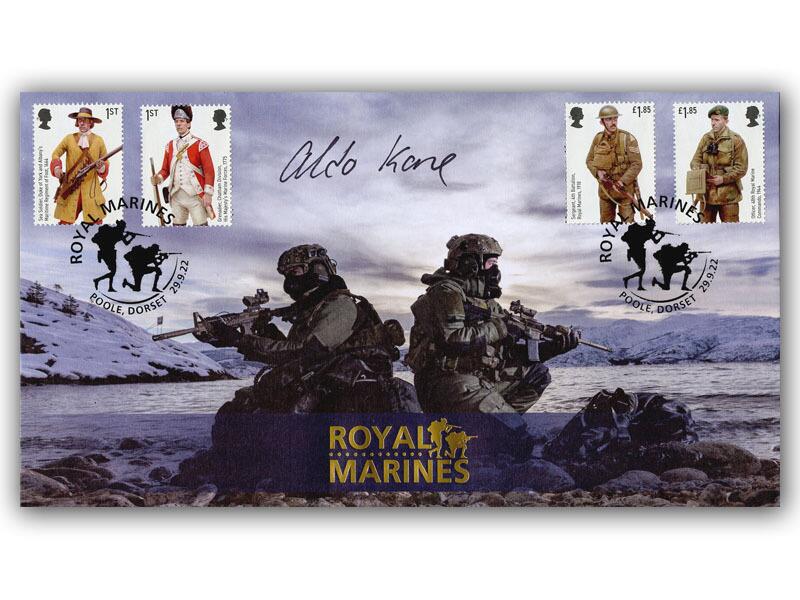 Royal Marines Stamps From Miniature Sheet, signed Aldo Kane