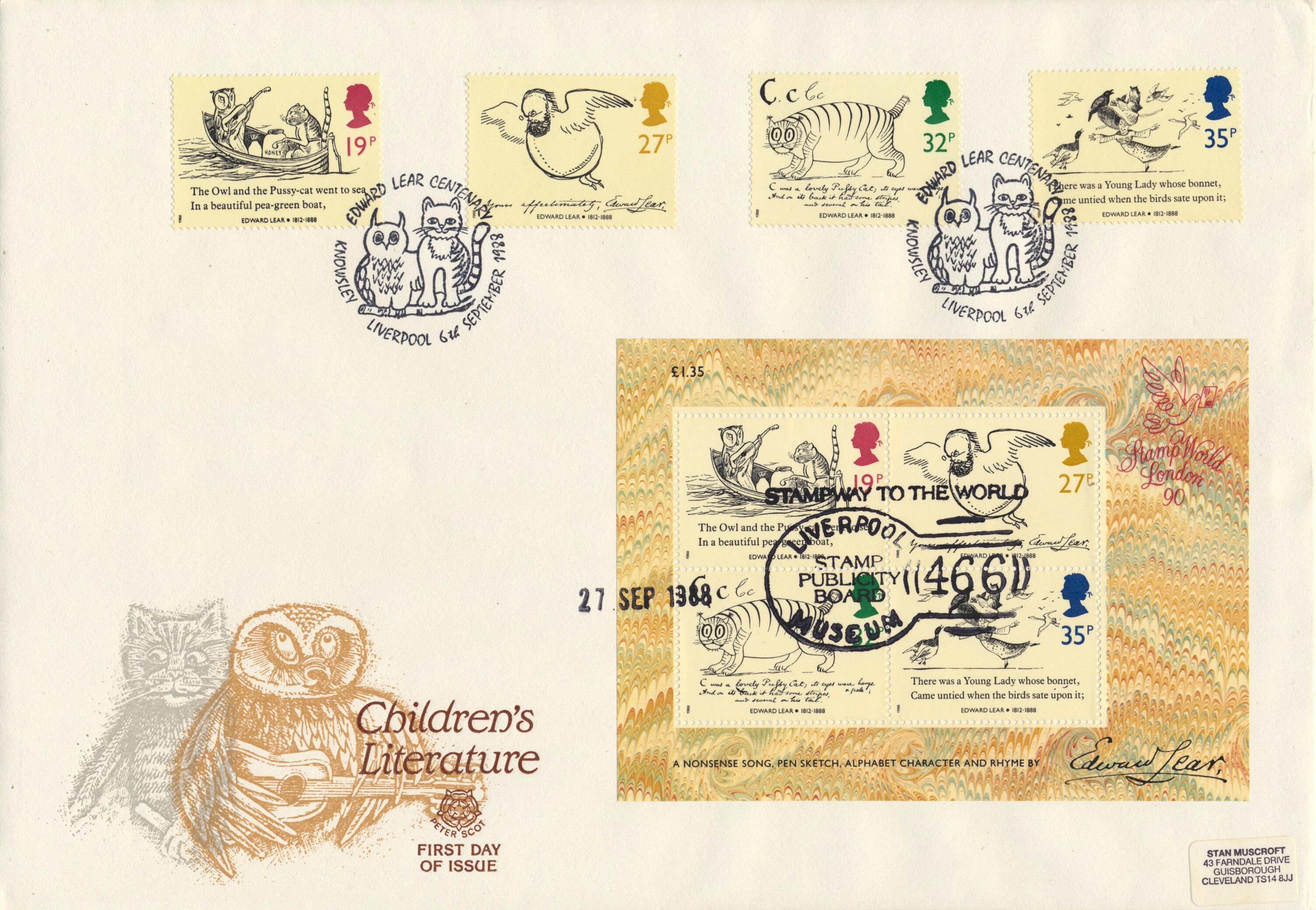 1988 Edward Lear, double postmarked cover