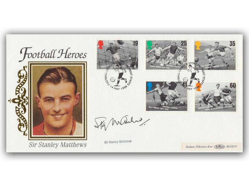 Stanley Matthews signed 1996 Football Legends Benham cover