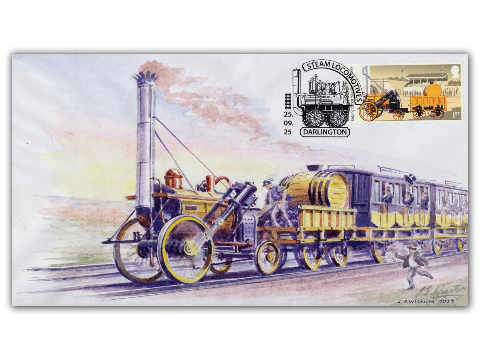Stephenson's Rocket Painting by John Wigston | Steam Locomotives FDC
