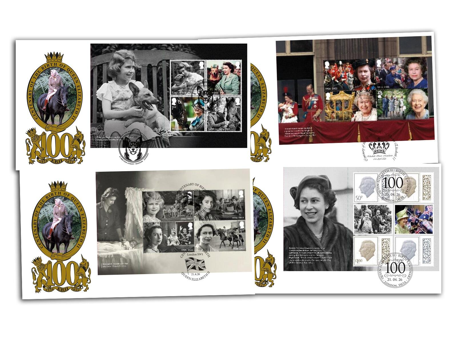 QEII Centenary | Set of 4 Varied Postmarked Collectibles