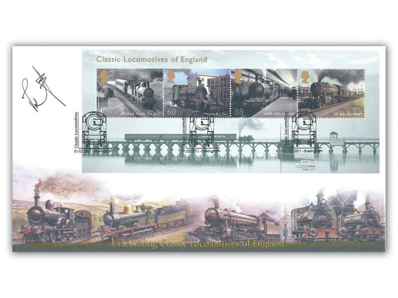 Classic Locomotives of England Miniature Sheet Cover Signed Pete Waterman OBE