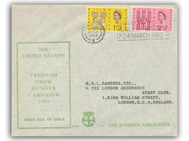 1963 Freedom From Hunger, ordinary, slogan, London Assurance cover