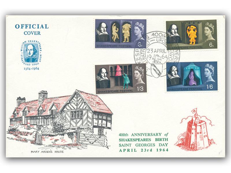 1964 Shakespeare, phosphor, Stratford postmark, Mary Arden cover