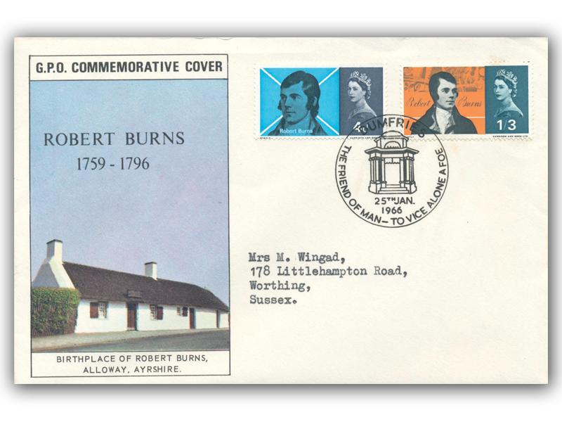 1966 Robert Burns, ordinary, Dumfries 34mm postmark