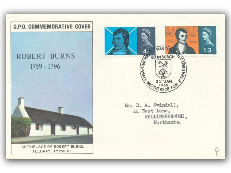 1966 Robert Burns, phosphor, Edinburgh 34mm postmark