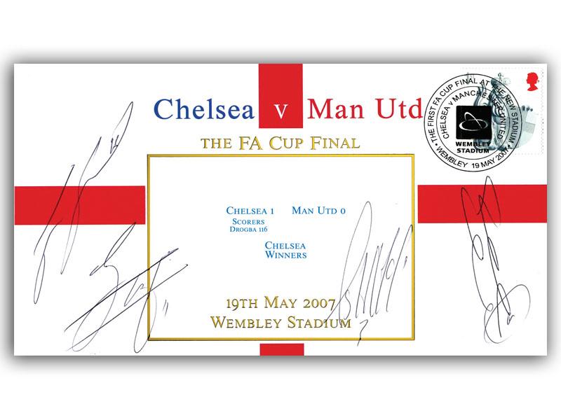 2007 Chelsea v Man United FA Cup Final, signed Cole, Lampard, Terry, & Drogba