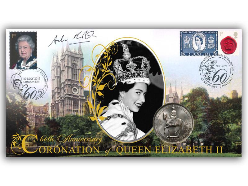 Queen Elizabeth II Coronation coin cover, signed Andrew Roberts