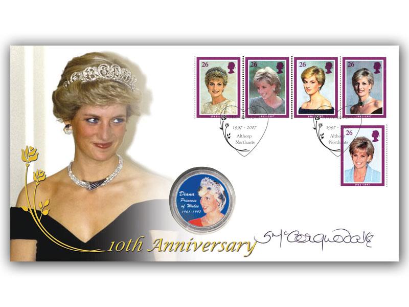 2007 Princess Diana Tribute Coin Cover, signed by Lady Sarah McCorquodale