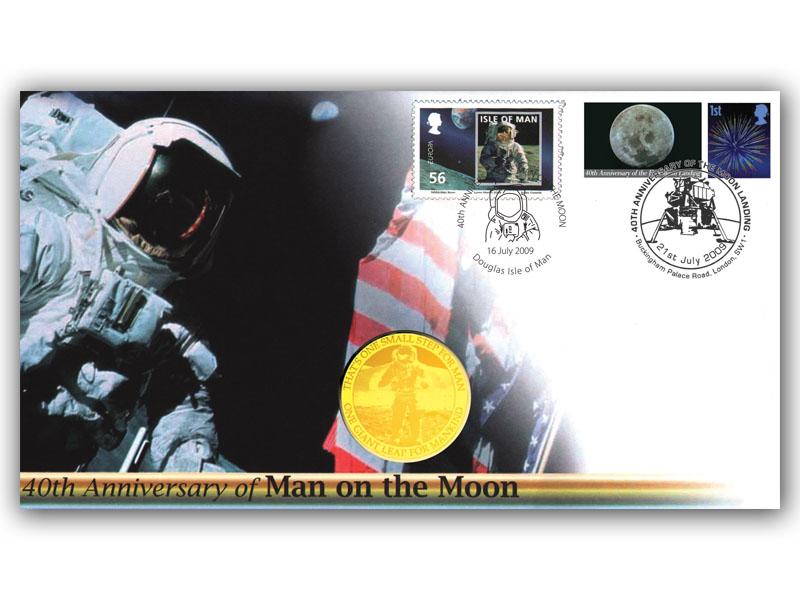 2009 40th Anniversary of the First Man on the Moon Coin Cover, London and Isle of Man