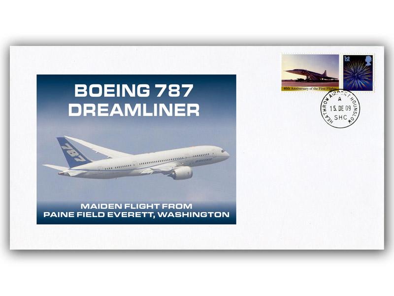 2009 Boeing 787 Dreamliner maiden flight from Paine Field Everett, Washington cover with Heathrow postmark