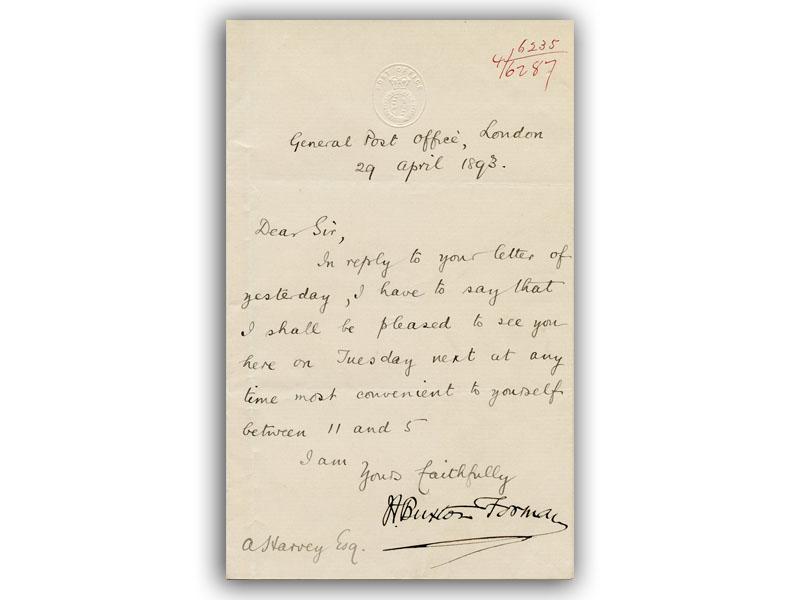 Henry Buxton-Forman signed letter