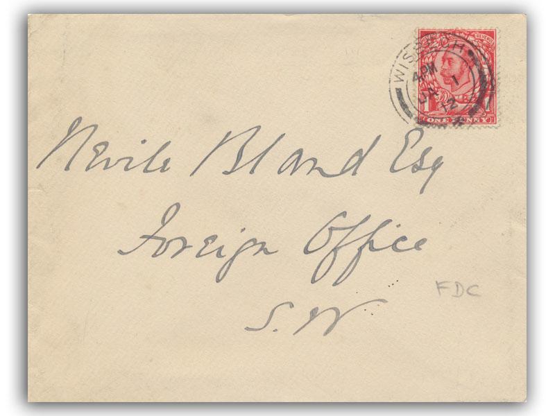 1912 1d Red, Redrawn Downey Head, Wisbech CDS