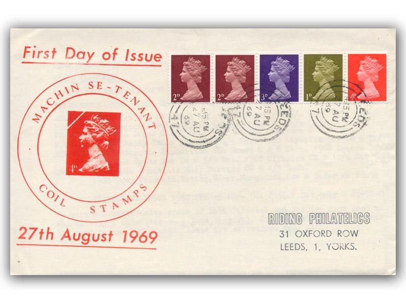 1969 1/- Coil, Leeds CDS, Machin Se-Tenant Coil Stamps cover, Riding Philatelics cachet address