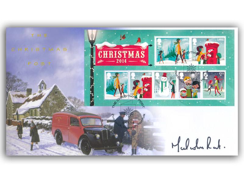 Christmas 2014 miniature sheet, signed Malcolm Root