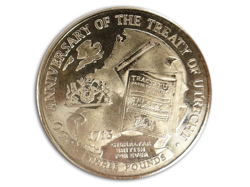 2013 Gibraltar £3 Treaty of Utrecht coin