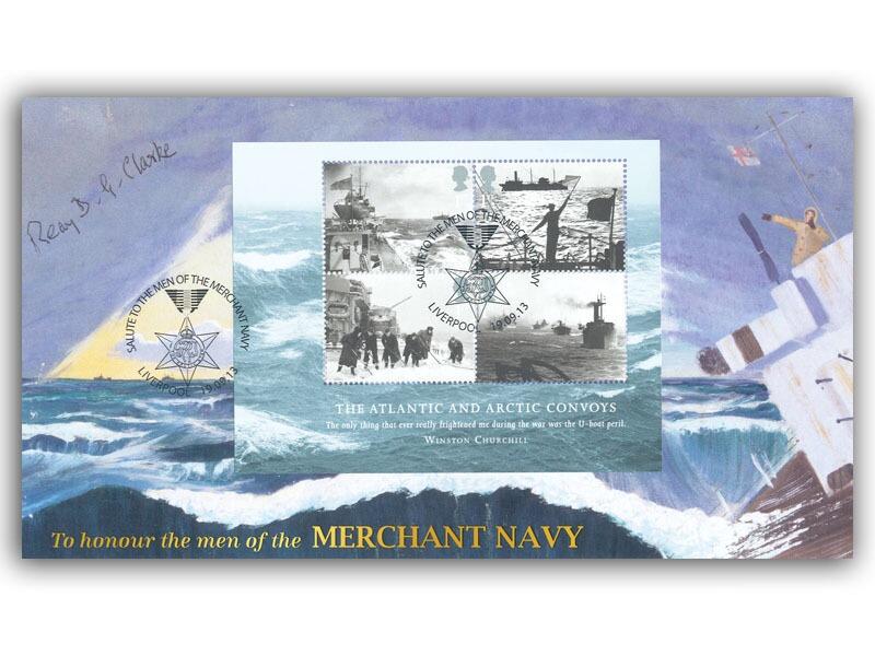 The Merchant Navy: The Atlantic and Arctic Convoys Miniature Sheet, signed by various veterans