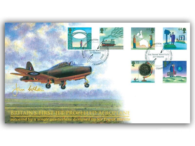 World of Invention: Britain's First Jet Propelled Aeroplane Stamp Cover, signed John Wilson
