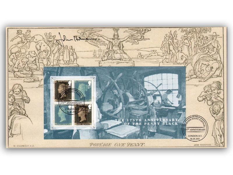 175th Anniversary Penny Post, Miniature Sheet Cover, signed John Holman