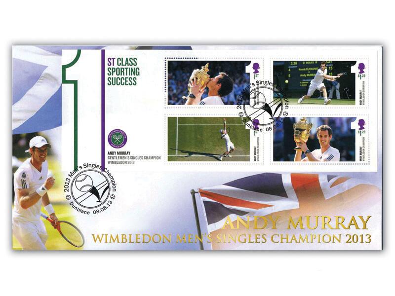 Andy Murray 2013 Barcoded Miniature Sheet Cover Dunblane postmark
