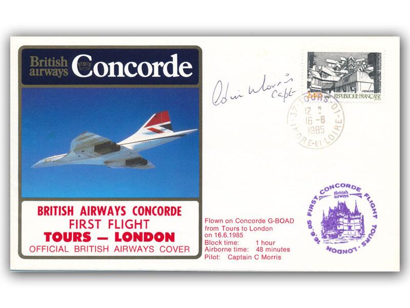 Captain Morris signed 1985 BA Concorde Tours - London flown cover