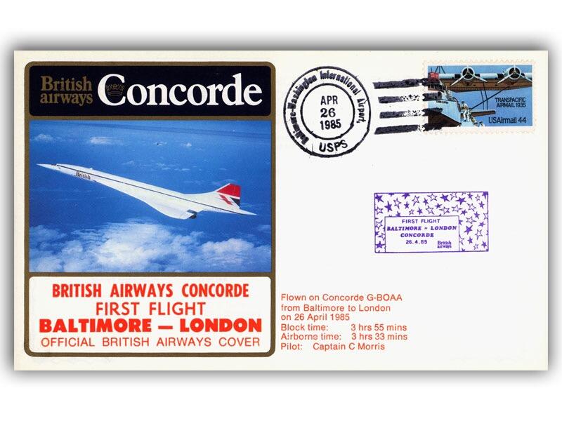 1985 BA Concorde Baltimore - London flown cover