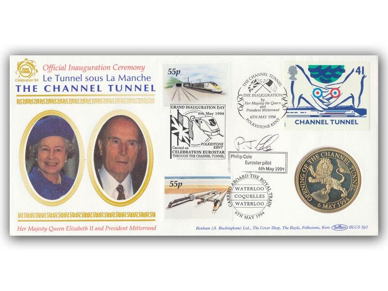 1994 Channel Tunnel Inauguration coin cover, signed