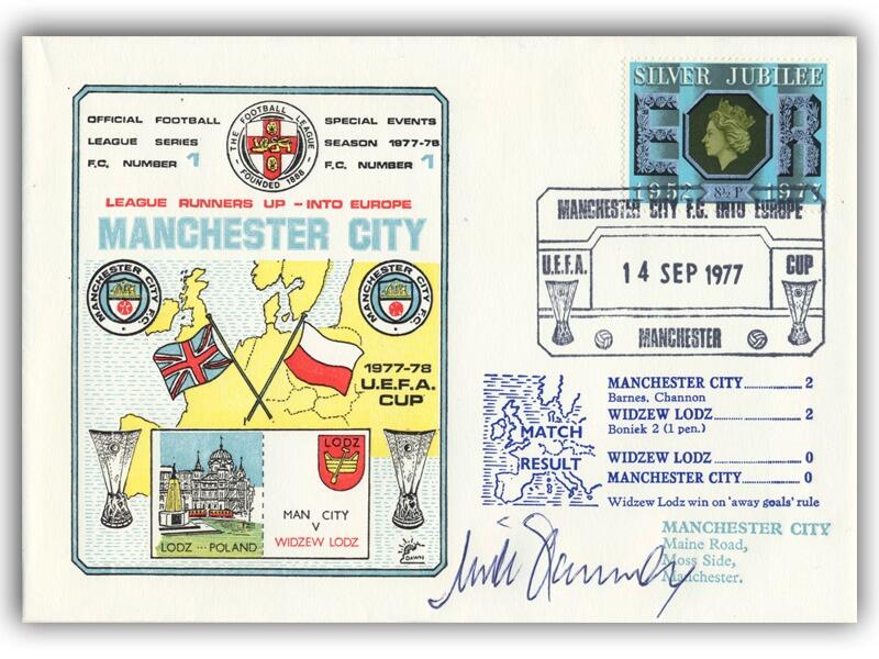 1977 Man City V Widzew Lodz, signed by Mick Channon