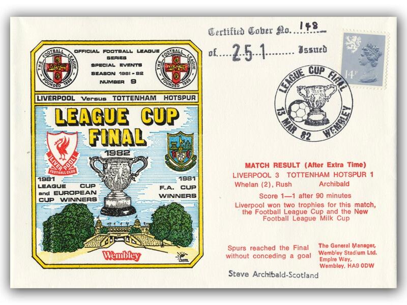 1982 League Cup Final, Liverpool V Tottenham, signed by Steve Archibald on the reverse