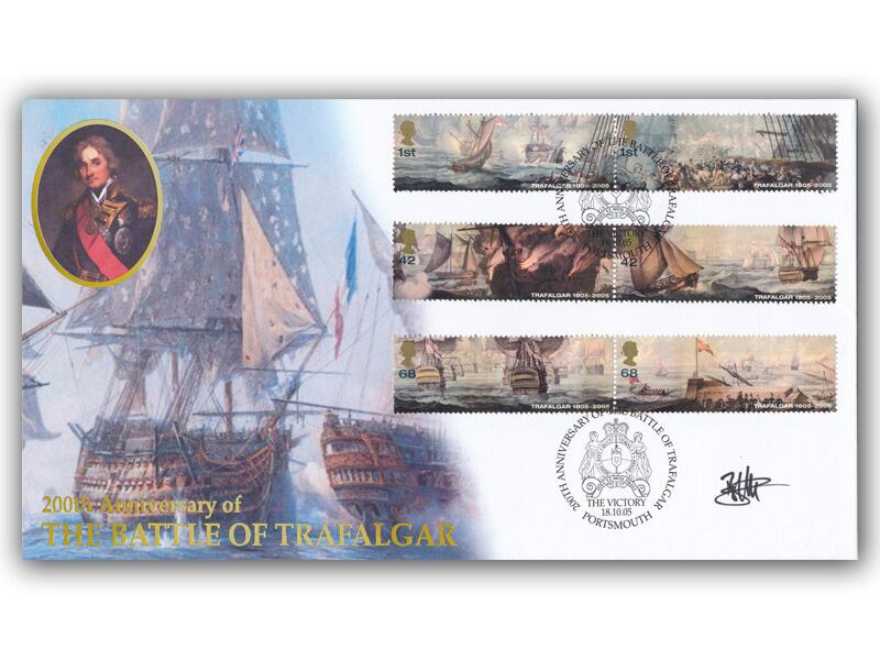 Battle of Trafalgar Bicentenary stamps, signed Lt Cdr Brian Smith, HMS Victory