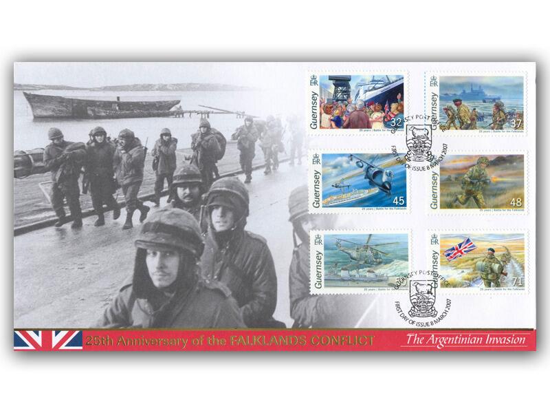 Falklands 25th Anniversary, Invasion cover, Guernsey stamps
