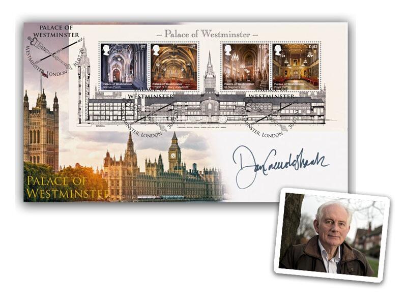 Palace of Westminster Miniature Sheet Cover signed by Dan Cruickshank