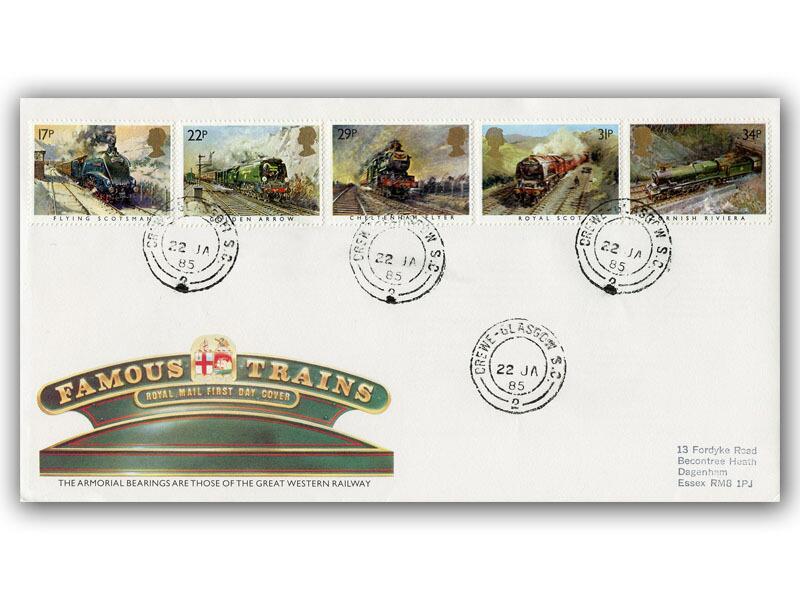 1985 Trains, Crewe - Glasgow SC 2 CDS, Royal Mail First Day Cover