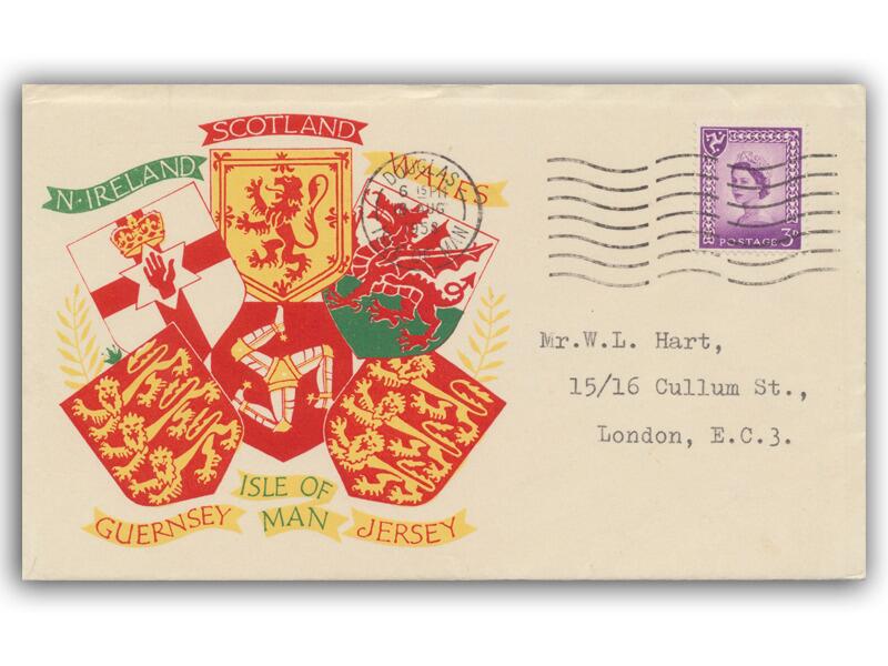 1958 3d Lilac Isle of Man Regional, Coat of Arms cover
