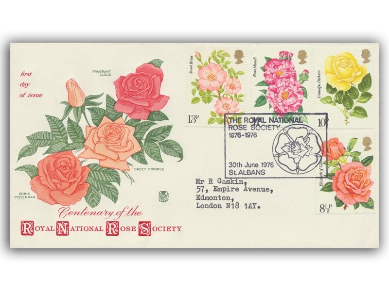 1976 Roses, St Albans Royal Society postmark, Stuart cover