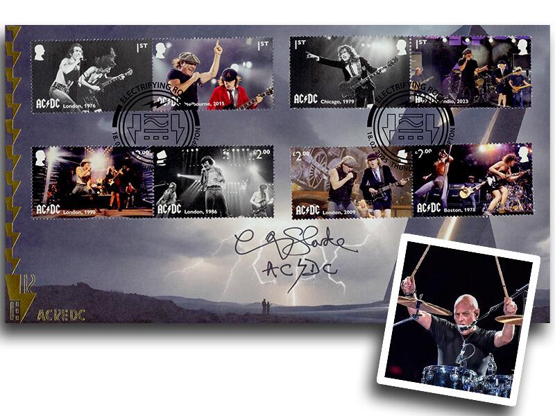 AC/DC Full-Set First Day Cover, signed Chris Slade AC/DC Drummer